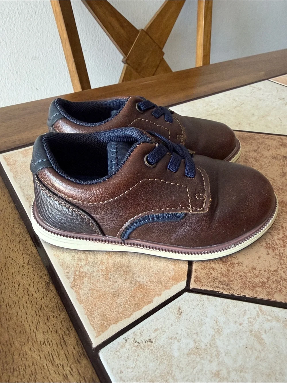 Mix No. 6 Brown Kids Dress Shoes with Navy Laces